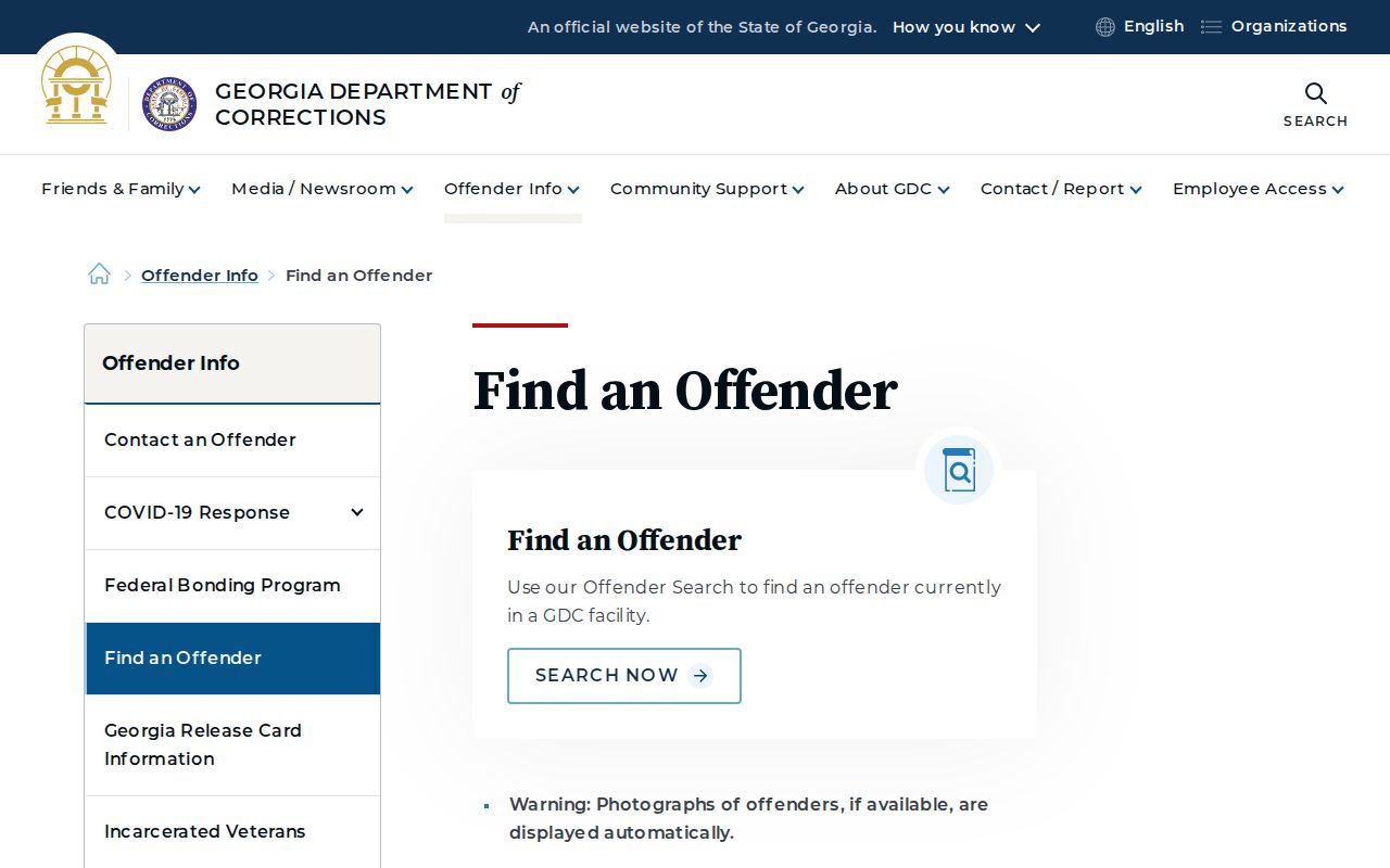Georgia Department of Corrections offender-search gateway