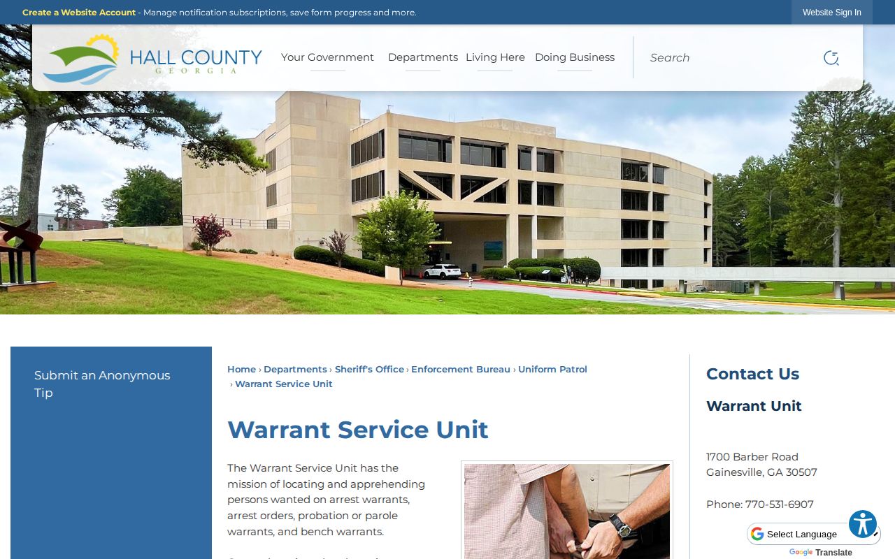 Hall County Sheriff's Office Warrant Service Unit information